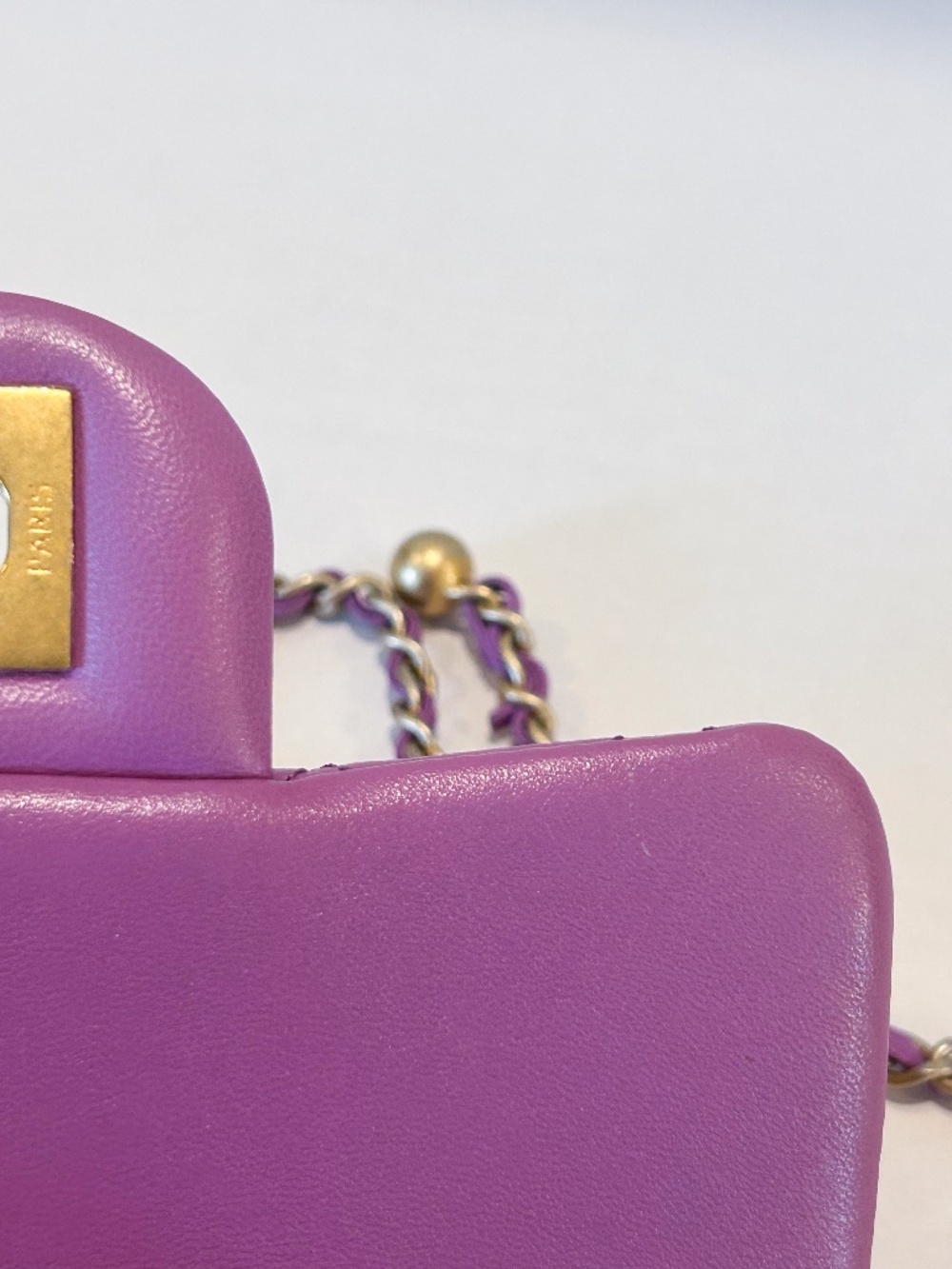 Chanel 22s Mini Square Bag Purple Pearl Crush Quilted Purse Handbag Gold - Picture 12 of 14